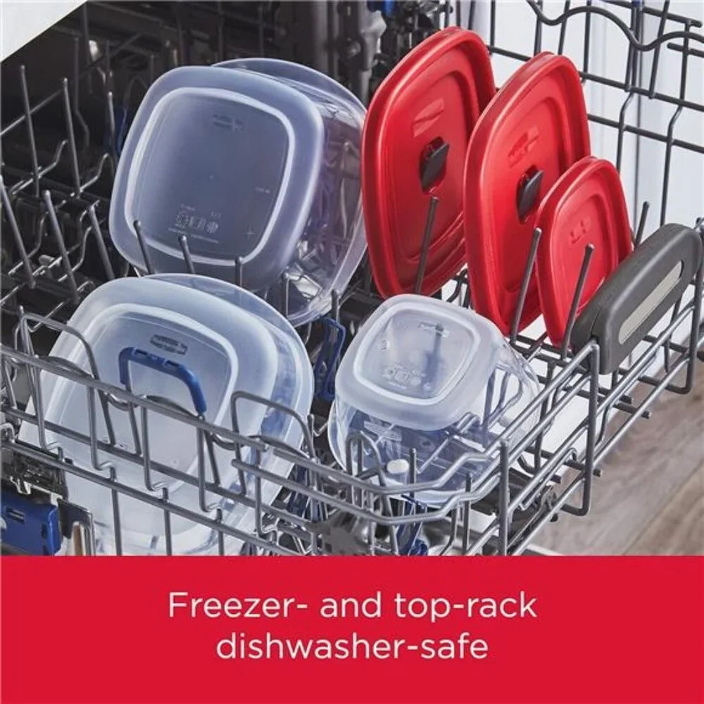 Rubbermaid 16-Piece BPA-Free Plastic Food Storage Set, Red Vented Lids -